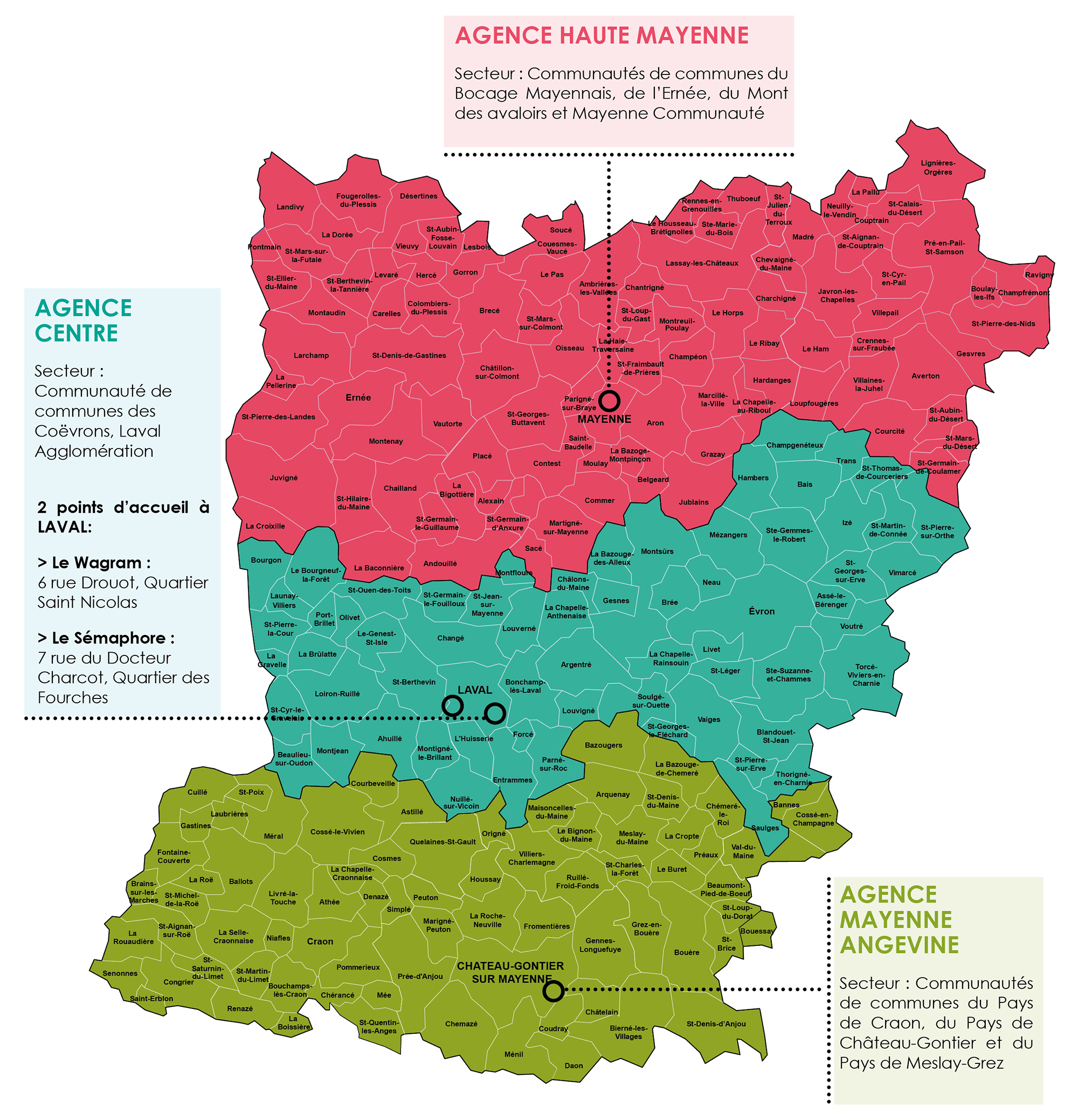 carte nouveaux secteurs agences avec noms agences