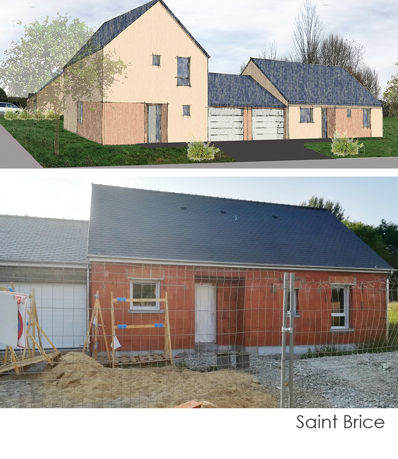 Chantier de construction Mayenne Habitat à St Brice en juillet 2018