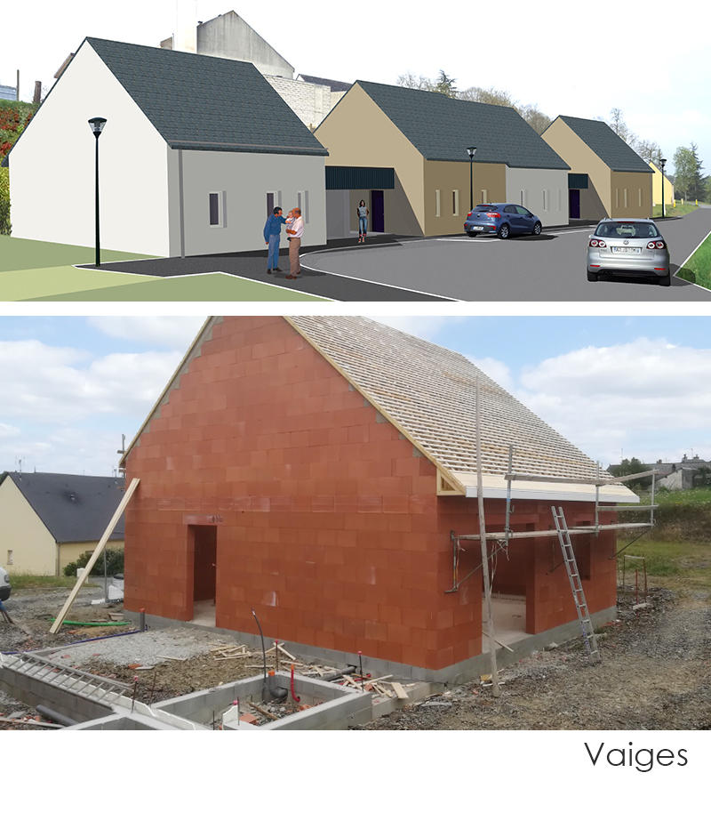 Chantier de construction Mayenne Habitat à Vaiges en juillet 2018