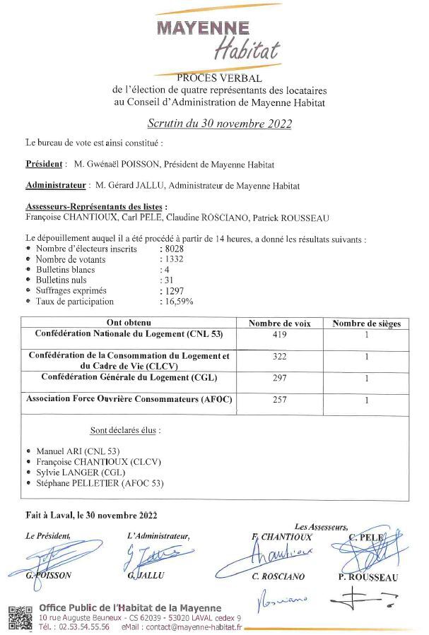 PV résultat élections RL 2022